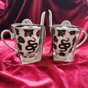 Set of Snake Mugs Cups with Roses